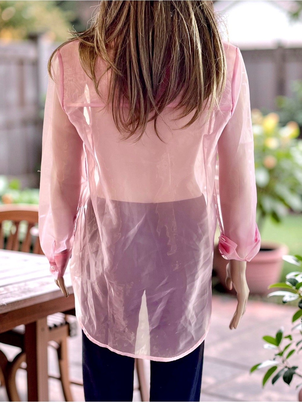 Nicole Miller Pink Sheer Button Down Blouse M Collared Tunic Beach Cover Up - Picture 3 of 7